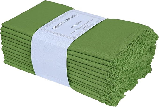 Bedding Craft Cotton Cloth Dinner Napkins Set of 12 – 18x18 Salted Lime with Frayed Selvedge Edges – Machine Washable Fabric Napkins for Weddings, Baby Showers, Parties & Dining