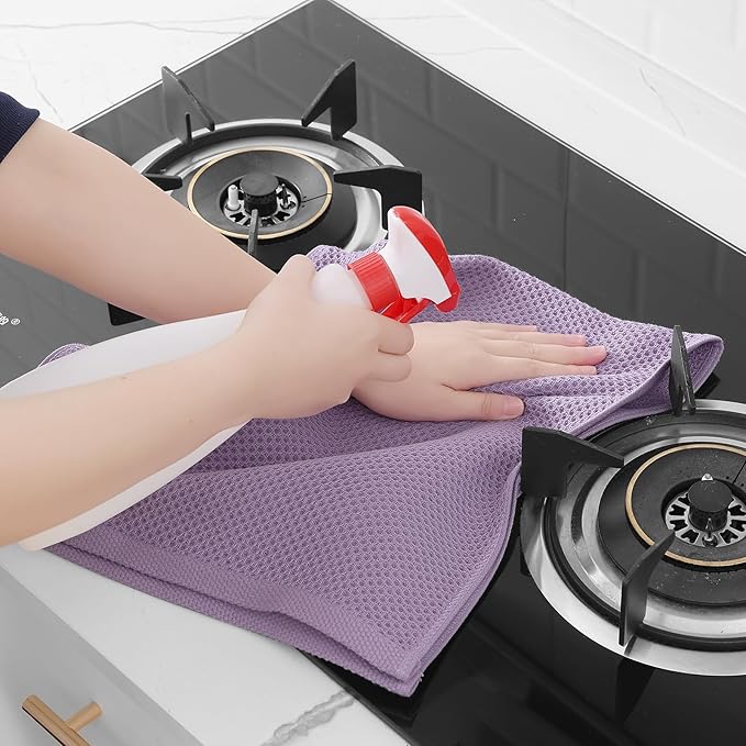 Homaxy 100% Cotton Waffle Weave Kitchen Dish Towels, Ultra Soft Absorbent Quick Drying Cleaning Towel, 13 x 28 Inches, 12-Pack, Lavender