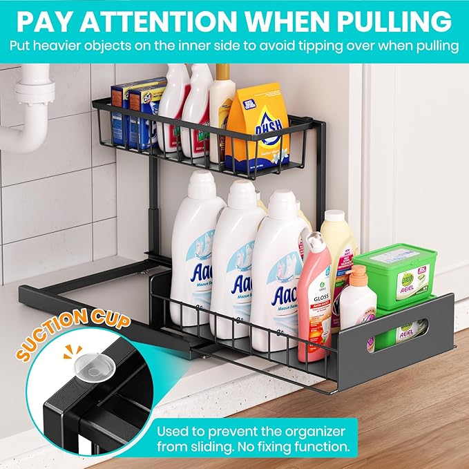 FUNFERY 2 Pack Under Sink Organizers and Storage,Pull-Out Cabinet Organizer,Under Kitchen Sink,Cabinet,Bathroom Organizers and Storage,L Shaped Pantry Organizer for Kitchen Storage Organization,Black