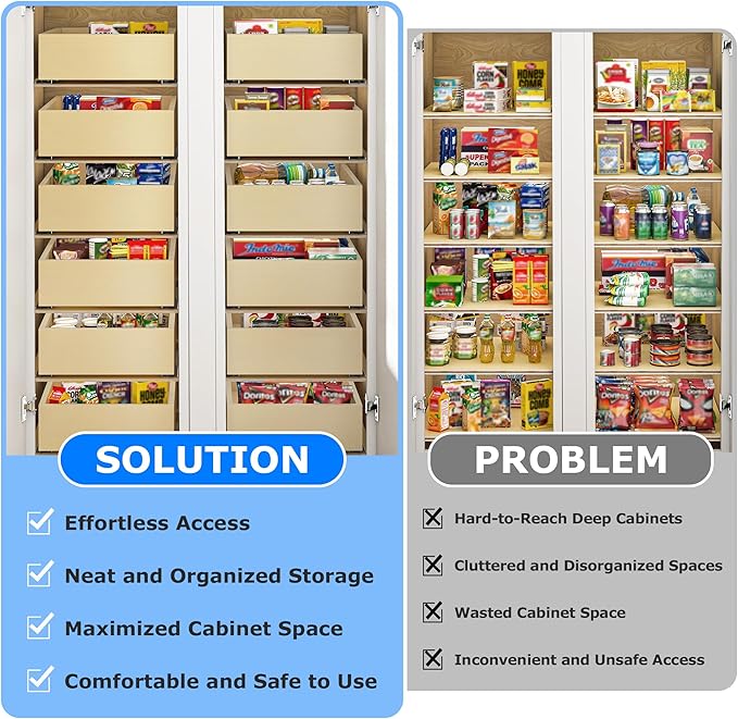 WelFurGeer Soft Close Pull Out Drawers for Cabinets, 32" W x 22" D Pull Out Cabinet Organizer, Smooth Slide-Out Shelves for Kitchen Cabinets, Durable Pullout Drawers for Home & Kitchen Organization