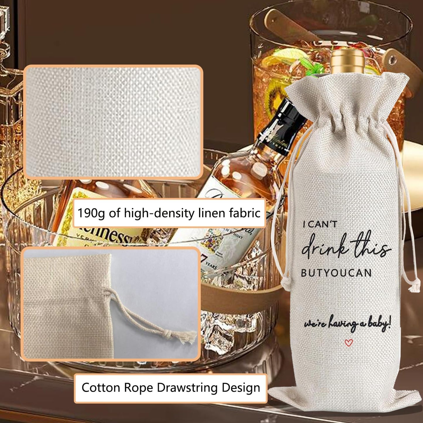 2 Pcs Pregnancy Announcement Wine Bag New Mom Dad Pregnancy Announcement for Grandparents Parents Aunt friends with 2 Pcs Kraft Blessing Cards and natural jute rope