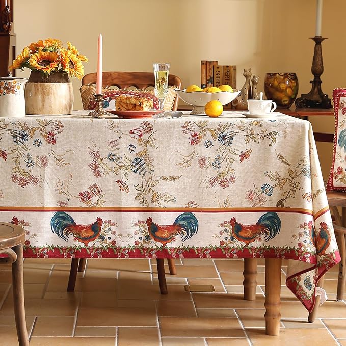 patdrea Designer Red Tablecloth for Rectangle Tables,Vintage Linen with Animals and Flowers Pattern Tablecloths,Farmhouse Floral Table Cover Cloth Decor for Kitchen Dining Christmas,55"*71"