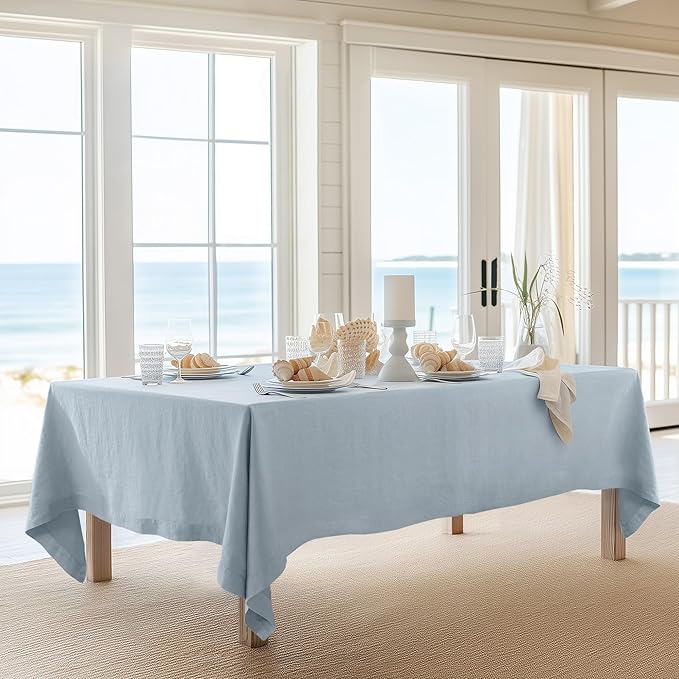 Linen World Blue Linen Tablecloth - 100% French Linen Table Cloth 120" x 60" Inch,Washable Rectangular Tablecloth for Dining,Outdoor,Weddings and Restaurants,Decorative Valentine Easter - Mist Blue