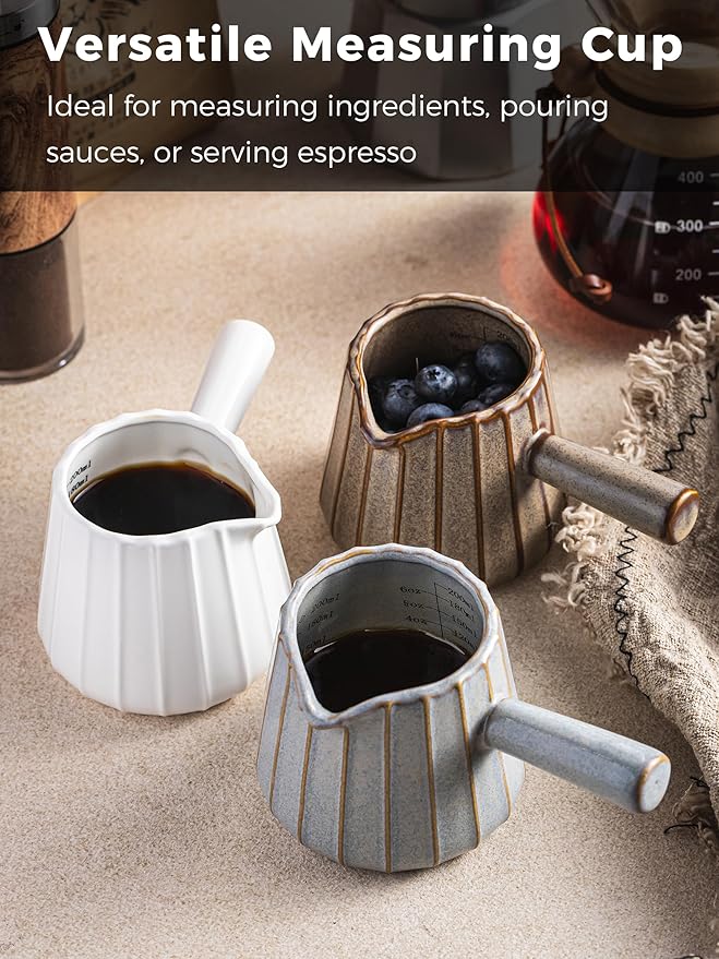 Espresso Cups Ceramic, 200ML Espresso Measuring Cup with Handle, Expresso Shots Cups with Scale, Espresso Accessories, White