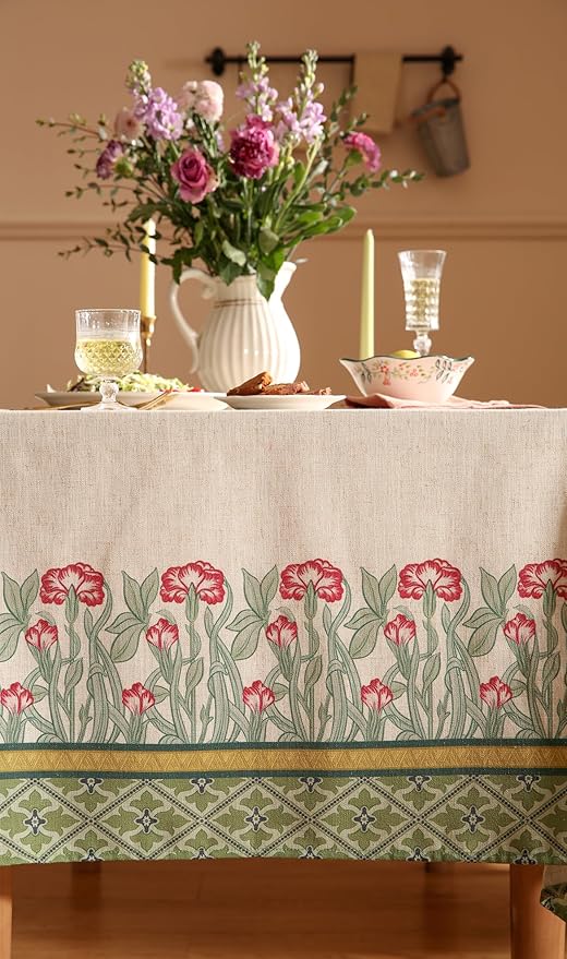 patdrea Designer Small Green Tablecloths for Square Table,Vintage Linen Leaves Pattern Tablecloth,Floral Fall Decor Table Cover for Kitchen Dining Christmas,Thanksgiving,55"x55"-Cecilia D