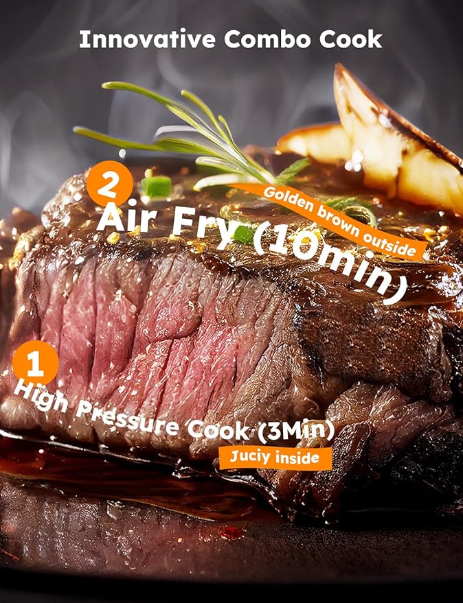 Nuwave Duet Air Fryer, Electric Pressure Cooker & Grill Combo, 540 IN 1 Multicooker with 2 Removable Lids, Slow Cook, Sears, Sautés, 18/10 SS Pot, Sure-Lock Safety Tech & 9 Deluxe Accessories