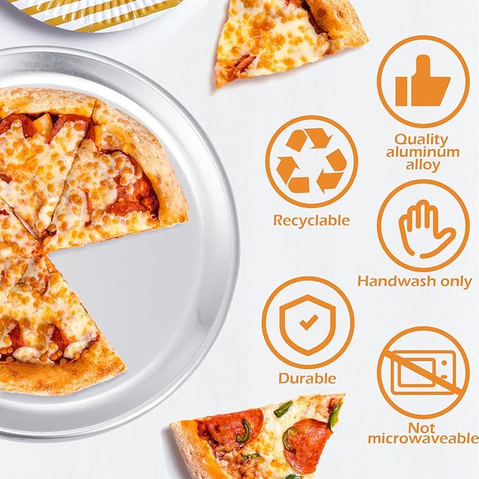 12 Pieces Pizza Pan Bulk Restaurant Aluminum Pizza Pan Set Round Pie Cake Plate Rust Free Cake Tray for Oven Baking Home Kitchen Restaurant Easy Clean(8 Inch)