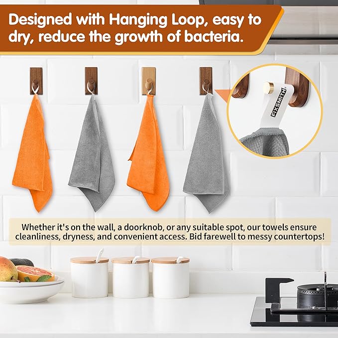 FIXSMITH Microfiber Cleaning Cloth -Pack of 8, Highly Absorbent Cleaning Rags(Grey&Orange), 16"X12" All Purpose Cleaning Towels for Housekeeping, Kitchen, Car, Reusable Microfiber Towels