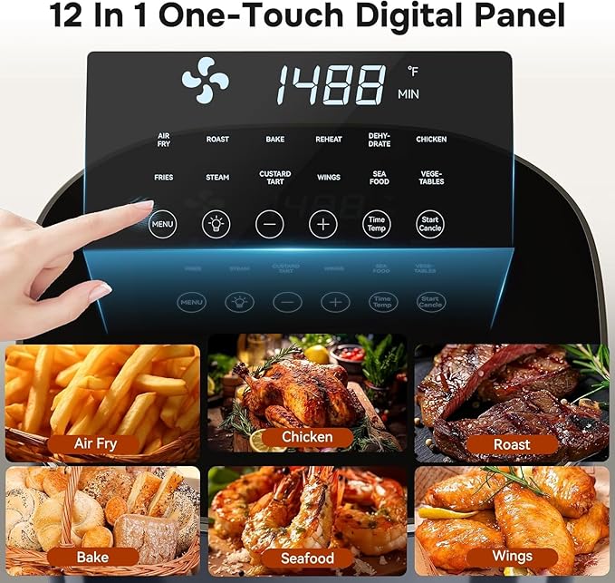 Simple Deluxe 12-in-1 Air Fryer 6.34 Qt, Digital Preset Airfryer with Visible Window, Nonstick and Dishwasher-Safe Basket, Air Fry, Roast, Bake, Dehydrate, Fries, 1700W, Gary