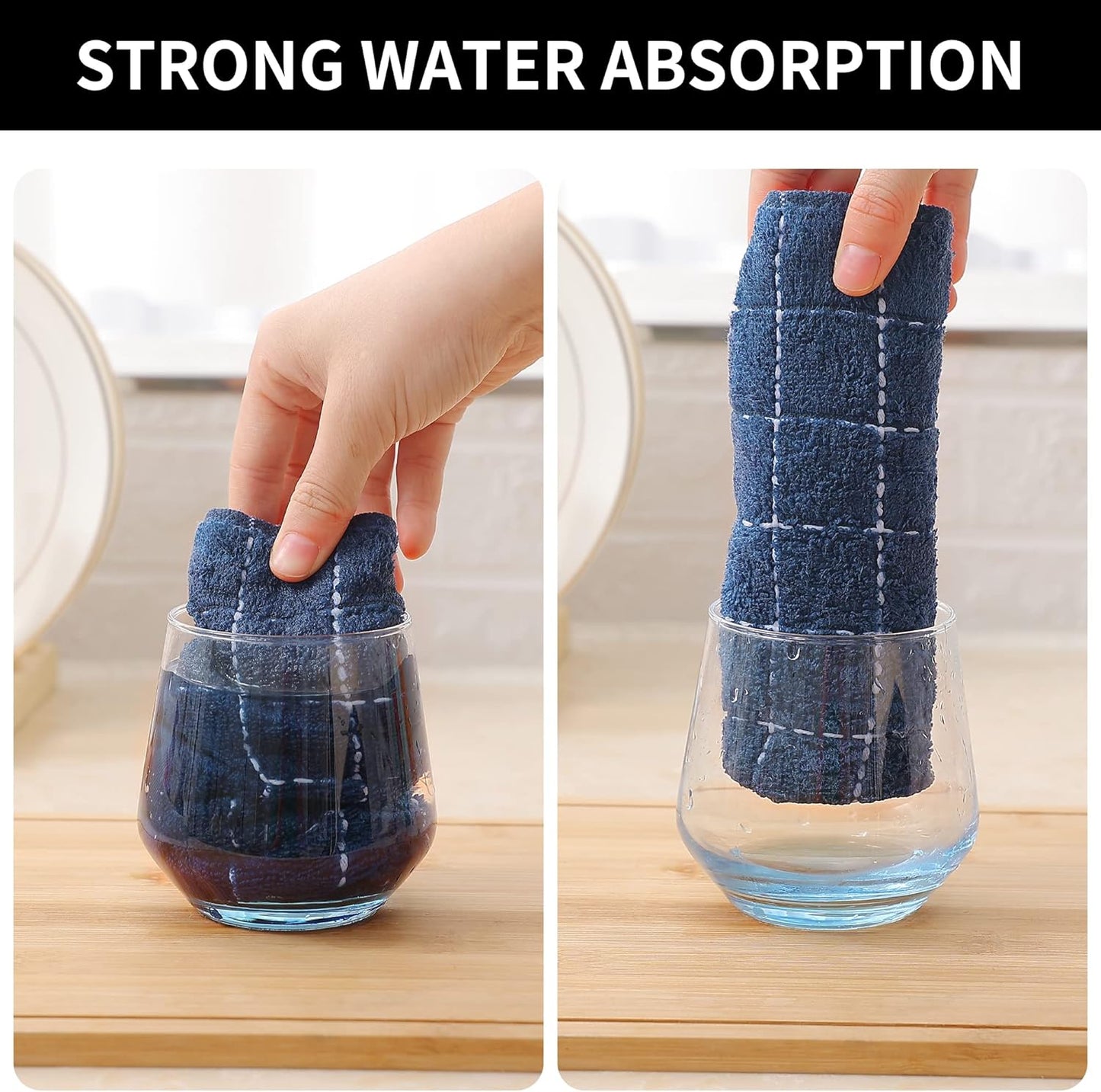 Homaxy 100% Cotton Terry Kitchen Towels(Navy Blue, 13 x 28 inches), Checkered Designed, Soft and Super Absorbent Dish Towels, 4 Pack