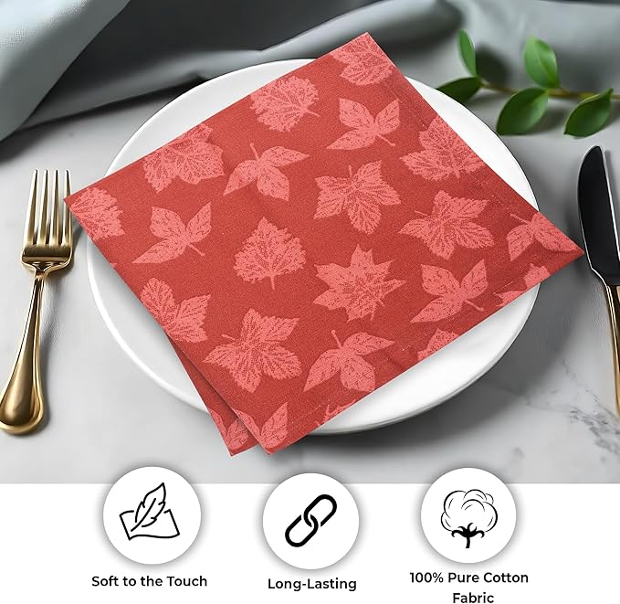 Urban Villa Cloth Napkins Harvest Leaves Dinner Napkins Set of 12 20X20 100% Cotton Absorbent Washable Durable Reusable Cloth Napkins Ideal for Farmhouse Party Thanksgiving Harvest Fall Dinner Napkins