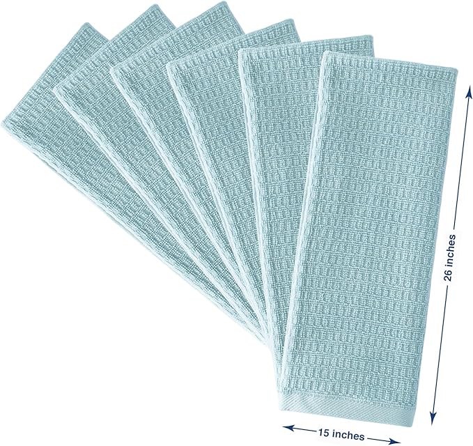 CRAFTSWORTH 100% Ring Spun Cotton Kitchen Towels, Pack of 6, 400 GSM, Super Soft & Absorbent, Aqua Solid, 15 x 26 Inches