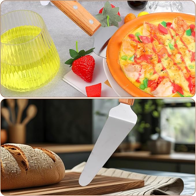 12 Pcs Stainless Steel Pizza Servers with Wooden Handle, Pie Servers Spatula, Triangular Spade Pastry Spatula for Pizza, Pie, Cake, Dessert