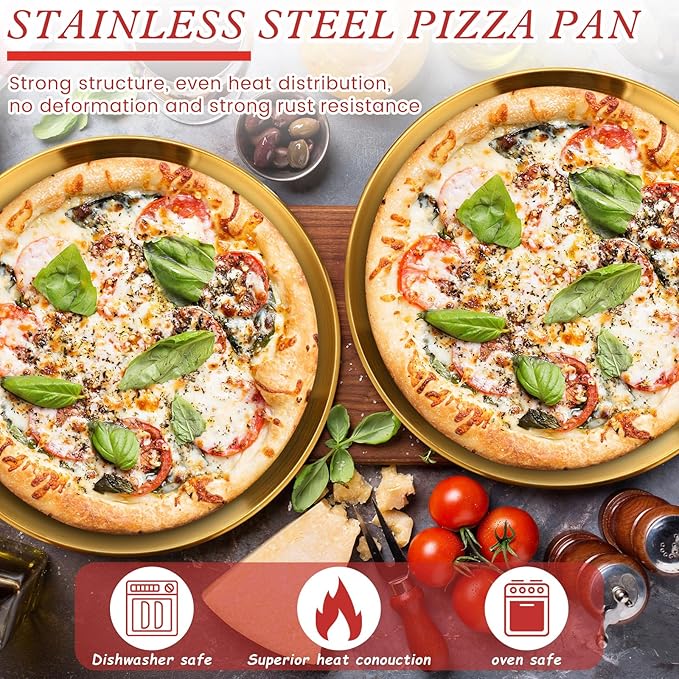 12 Pcs Pizza Stand Set: 4 Metal Stands, 4 Pizza Pans, 4 Spatulas for Weddings, Party(Gold,Square)
