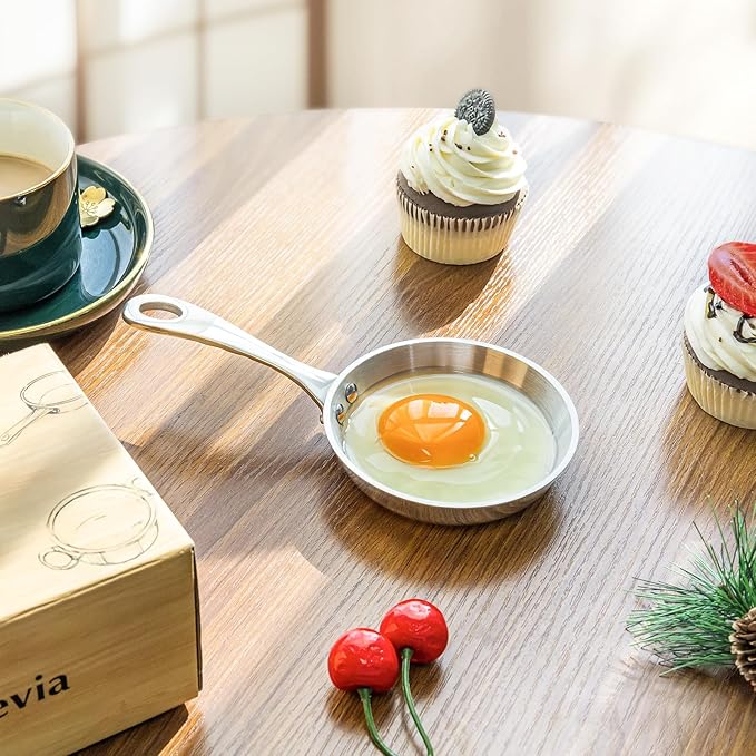 Macevia Mini Sauce Pan,Copper Stainless Steel Butter Warmer Small Pot with Handle, Multipurpose Use for Home Kitchen or Restaurant (0.12 Quart/4 Inch)