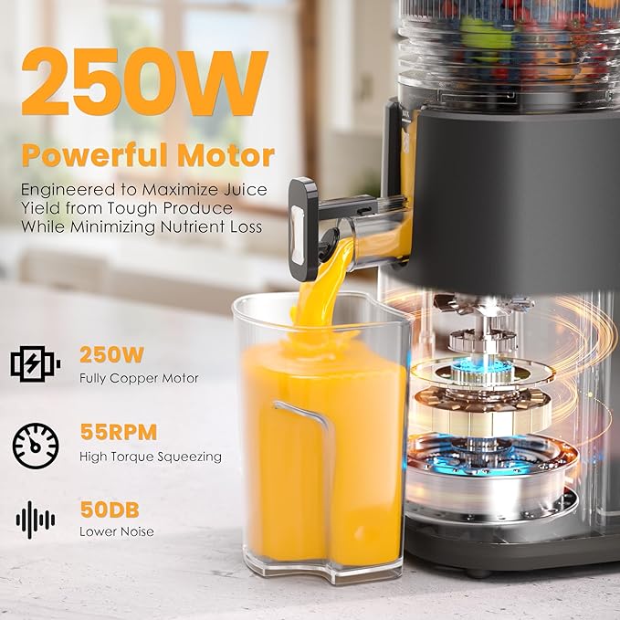 Cold Press Juicer, 5.5inch Wide Feed Chute Juicer Machine, Slow Masticating Juicer for Whole Vegetables & Fruits, Black