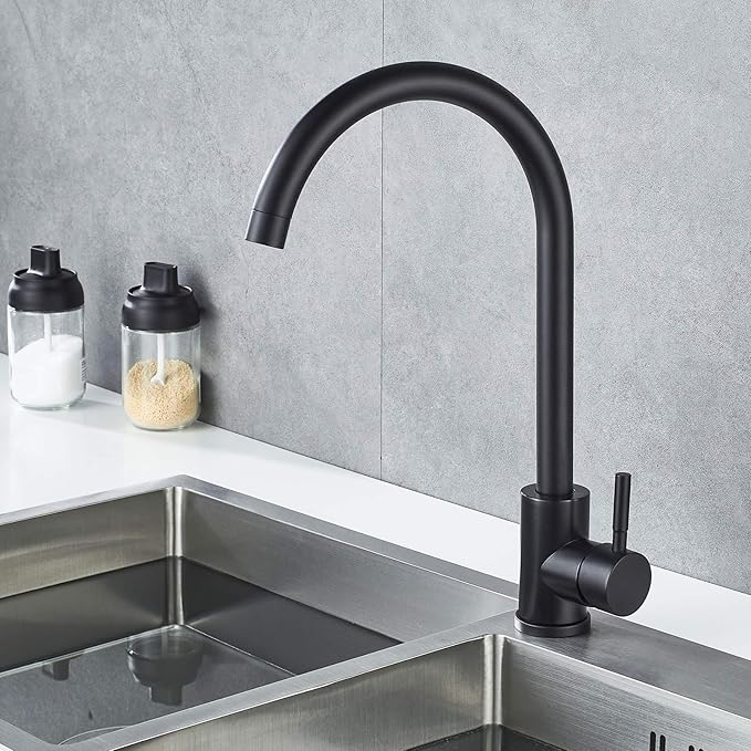 High Arc Matte Black Kitchen Faucet Single Handle Stainless Steel,Commercial Single Hole Kitchen Sink Faucet,Modern One Hole Bar Sink Faucet (Matte Black)