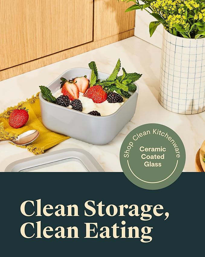 Caraway 2pc Glass Food Storage Set - 4.4 Cup Food Containers (2) - Ceramic Coated - Non Toxic, Non Stick Lunch with Lids - Dishwasher, Oven, & Microwave Safe - Gray