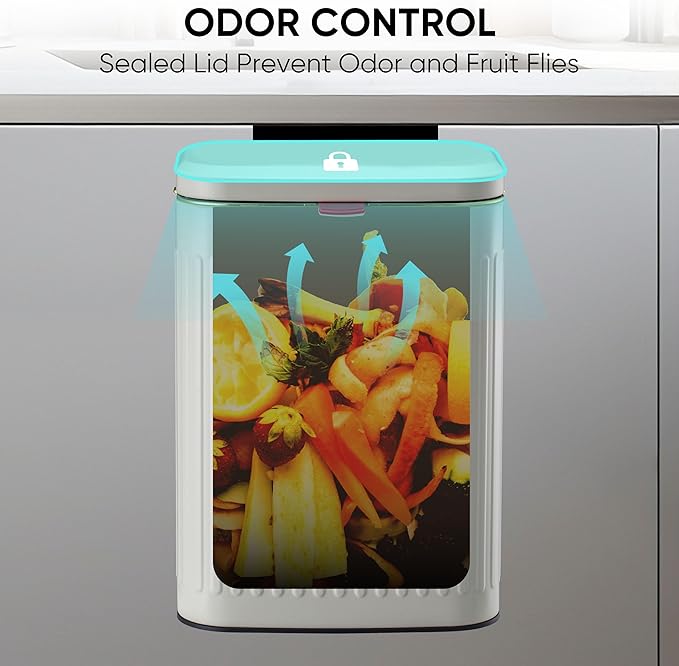 2.11Gallon 8L Carbon Steel Trash Can Door Compost Bin Wall Mounted 2 Ways Sliding Lid Compost Bin Countertop Kitchen Hanging Cabinet Door Trash Bin Metal Garbage Bin Cubo de Basura Ivory