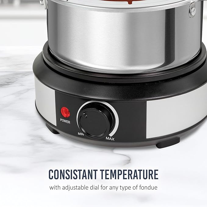 Nostalgia 8-Cup Electric Fondue Pot Set for Cheese & Chocolate - 8 Color-Coded Forks, Temperature Control - Kitchen Gadgets and Appliances for Hors d'Oeuvres and More - Stainless Steel