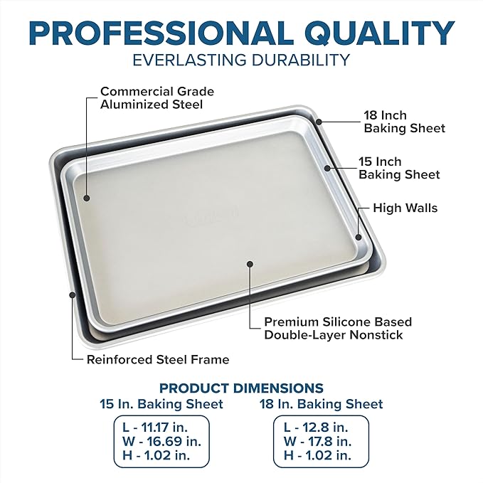 Viking 2-Piece Nonstick Baking Sheet Set, 15.5" & 17", Silver