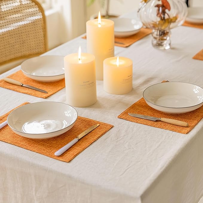 Home Brilliant Cloth Placemats Set of 6 Heat Resistant Dining Table Place Mats for Kitchen Table Fall Party Thanksgiving Decorations Decor, 13 x 19 inches, Orange