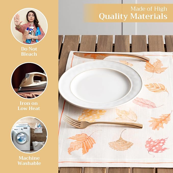 Maison d' Hermine Placemats Set of 4 100% Cotton Washable Cloth Place Mats, Reusable Table Mats for Thanksgiving Christmas Decorations Kitchen Dining Party Wedding (Colours of Autumn, 13" x 19")