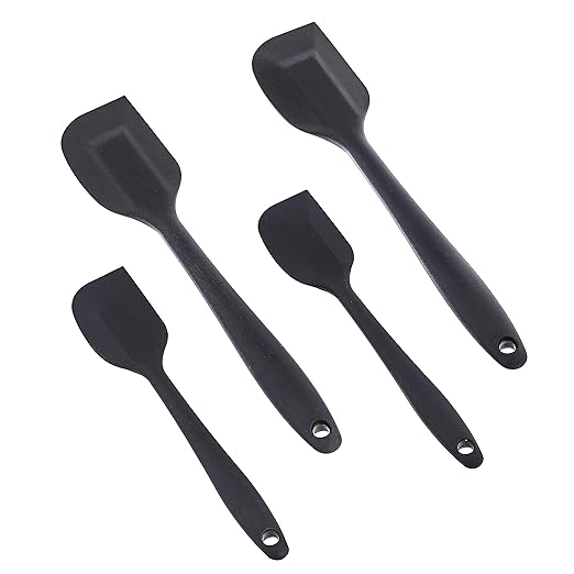 Amazon Basics Non-Stick Heat Resistant Rectangular Silicone Spatula Set, 2 Small & 2 Large Spatulas, Black, Pack of 4