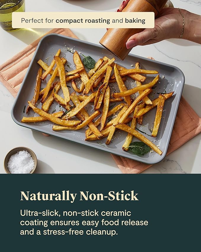 Caraway Nonstick Ceramic Small Baking Sheet (9x13”) – Non-Toxic, PTFE & PFOA Free – Oven Safe – Aluminized Steel Core – Mini Sheet Pan for Baking, Roasting & More - Marigold