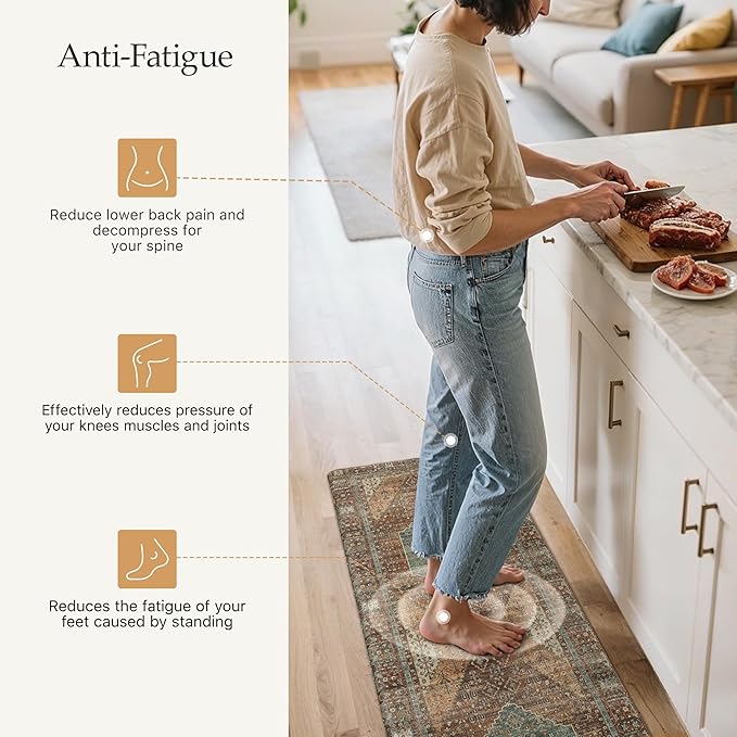 GENIMO Kitchen Mats for Floor, Washable Anti Fatigue Mat for Cushioned,17.3"x59", Waterproof Kitchen Rugs, Non Slip Foam Comfort Standing Mat Rug for Home, Runner, Sink, Office, Laundry, Brick