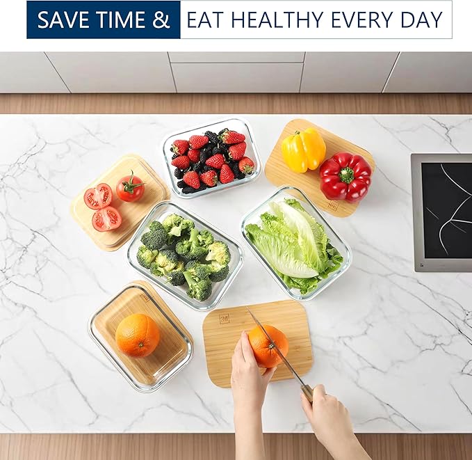 DE Plastic-Free Glass Storage Containers (3-Pack, 51oz) with Bamboo Lids – Eco-Friendly, Airtight, Reusable – Oven, Microwave & Dishwasher Safe – BPA-Free & Sustainable.