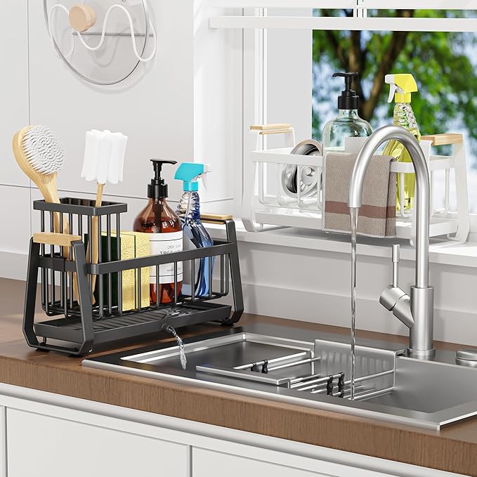 Doasuwish Sponge Holder for Kitchen Sink with Dish Brush Holder, Rustproof 304 Stainless Steel Sink Caddy for Kitchen Countertop Accessories & Storage