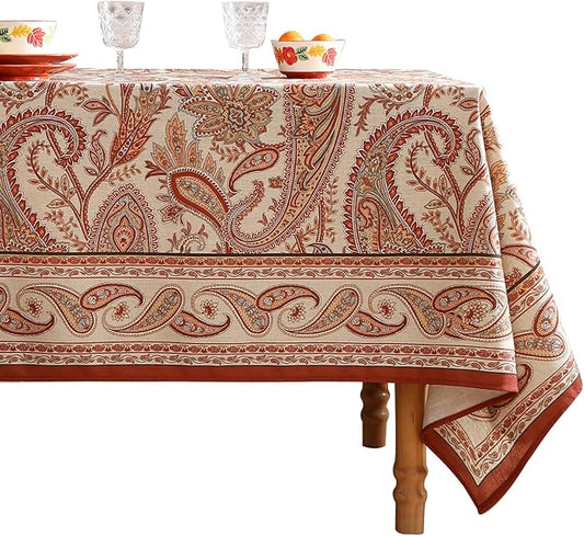 French Tablecloth for Rectangular Tables,Linen Table Cloth with Cashew Pattern,Heavy Durable Table Cover for Dining Thanksgiving Kitchen Decor Party Banquet Christmas,55"*87"