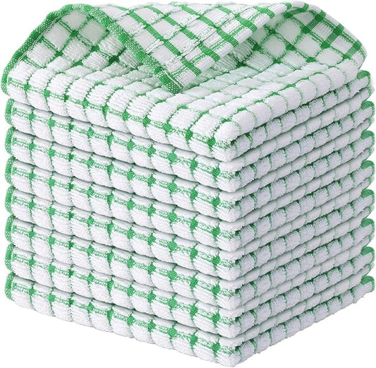 Kitinjoy Cotton 8 Pack Terry Kitchen Dish Cloths, 12 x 12 Inches Super Soft and Absorbent Dish Rags, Quick Drying Dish Towels for Washing Dishes, Green