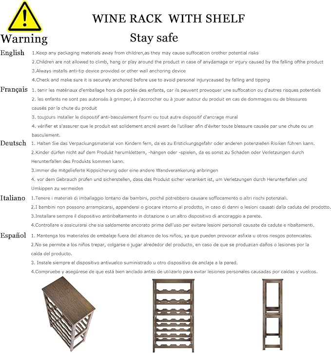 24 Bottle Wine Rack Freestanding Floor, 6 Tier Wine Display Storage Shelves with Tabletop, Bamboo Wine Bottle Holder Stand with Wave Bars for Kitchen Dining Room Pantry, Black