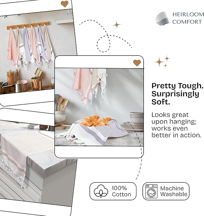 Multi Color Kitchen Towels 16x26 Inch, 3 Pack, 100% Cotton, Ultra Absorbent, Fast Dry, Machine Washable, Drying Dishes, Cleaning, Everyday Use - Orange, Brown, Indigo Blue