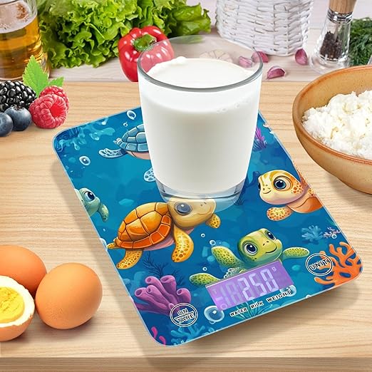 Blue Turtles and Corals Food Scale Kitchen Digital Scale Food Ounces and Grams Dieting Baking Cooking Waterproof Glass Panels LCD Display,4 Units Tare Function