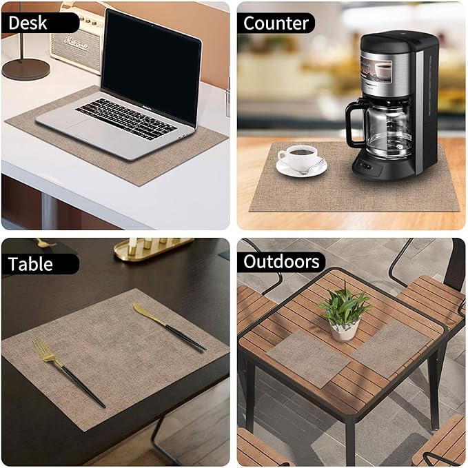 homing Faux Leather Heat Resistant Placemats 6 Packs, Waterproof Wipeable Dining PU Place Mats for Indoor & Outdoor, Easy to Clean, Camel