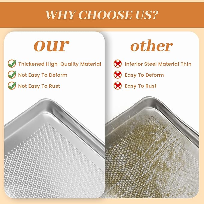 6 Pack Half Size Baking Sheet Pans Perforated, Aluminum Commercial Cookie Sheets Non-Stick, 18"x13"
