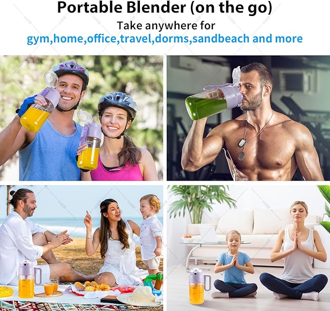Portable Blender for Smoothies, 34oz Personal Size Mini Small Protein Shake Smoothie Blender, Cordless & BPA Free with Leakproof Lanyard Sip Lid (Purple)