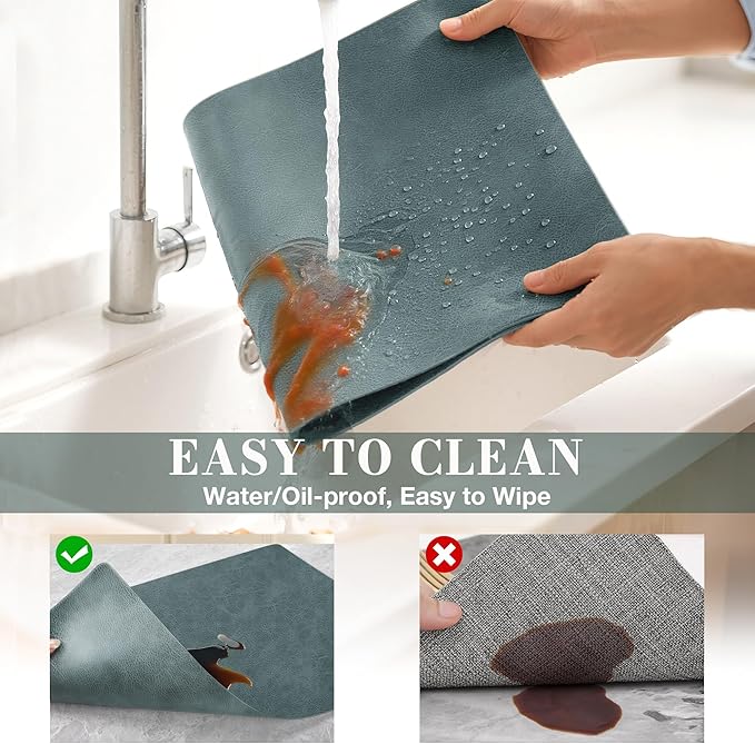 Roxifina Faux Leather Placemats Set of 6 - Vinyl Placemats Wipeable Waterproof Oil-Proof PU Place Mats Heat Resistant Reversible Table Mats for Dining, Kitchen, Outdoor, 12 x 17 Inch (Blue-Gray)