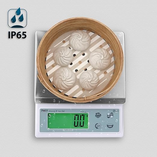 Polit Sun Lite IP65 Waterproof Food Scale 6.6lb/3kg, 0.1g/0.005oz Accuracy Kitchen Scale with LCD 304 Stainless Steel, Auto Precision Adjustment Grams & Ounces Baking Scale for Home, Kitchen