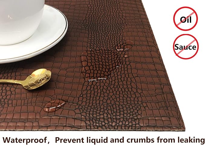 Set of 8 Faux Leather Placemats, PU Table Mats, Waterproof, Stain Resistant, Heat Resistant, Non-Slip Easy to Clean for Kitchen Dining Table, Conference Table, Brown