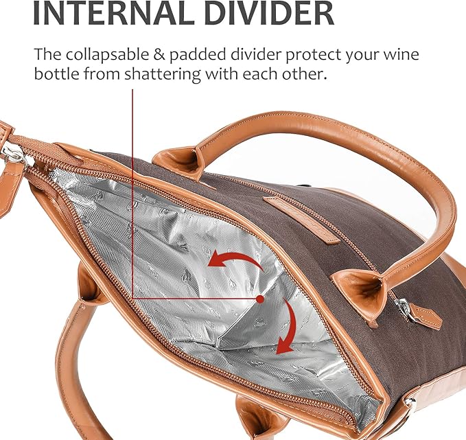 Tirrinia Insulated Wine Gift Carrier Tote - Travel Padded 2 Bottle Wine/Champagne Cooler Bag for Portable Wine Bottle Carrying Case, Women Men Event party, Gift for Wine Lovers