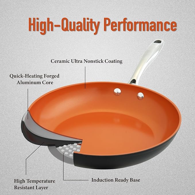 24 Pcs Pots and Pans Set Nonstick, Ceramic Cookware Sets, Kitchen Cookware Sets without PFAS, PTFE or PFOA, Compatible with All Stovetops, Oven Safe,Copper