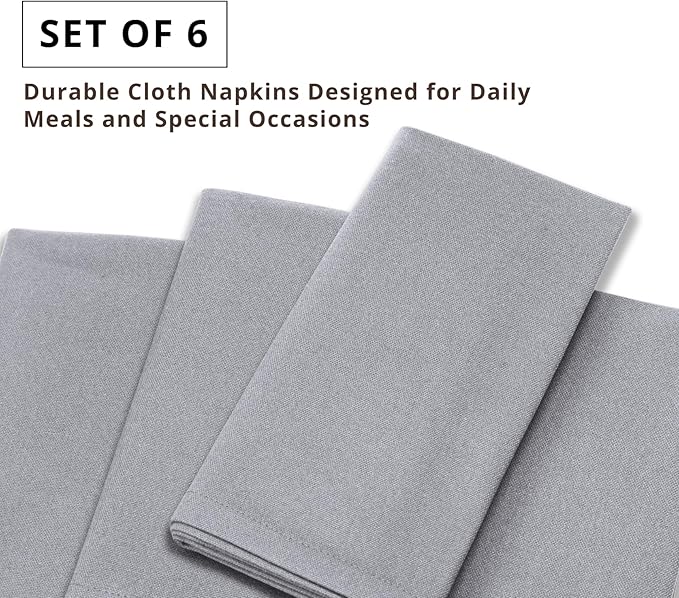 PurpleEssences Set of 6 Cloth Dinner Napkins 100% Cotton 18x18 Inch - Soft Durable Washable - Ideal for Farmhouse Party Christmas Holiday Winter - Perfect Everyday Use Table Linen - Ash Grey