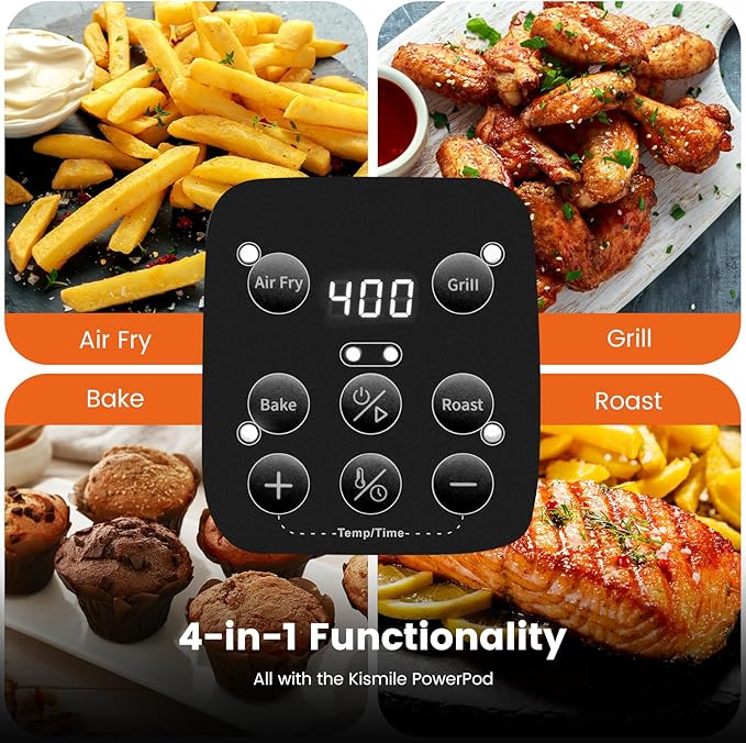 Kismile Air Fryer, 4-in-1 Portable Glass Air Fryer Cooking System, 4.5QT & 1.8QT Glass AirFryer Containers with Storage Lids, Air Fry, Grill, Bake, Roast, Microwave, Freezer & Dishwasher Safe, 1550W