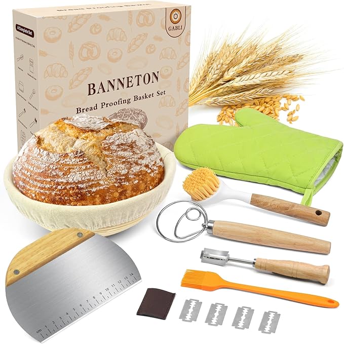 Bread Banneton Proofing Basket,9 Inch Round Sourdough Proofing Basket with Linen Liner,Bread Making Tools and Supplies,Home Sourdough Bakers Baking and Sourdough Starter Kit