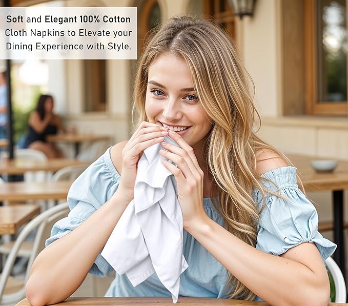 Ruvanti Cloth Napkins Set of 12, 18x18 Inches, 100% Cotton, Washable, Soft & Absorbent, Perfect for Wedding, Christmas, ‎Thanksgiving Dinners - White