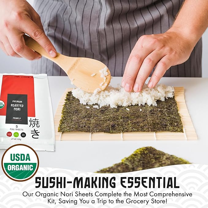 Sushi Making Kit, Sushi Bazooka Maker Kit & Bamboo Rolling Mat, Easy Roller Kit, DIY Set for Beginners at Home, USDA Organic